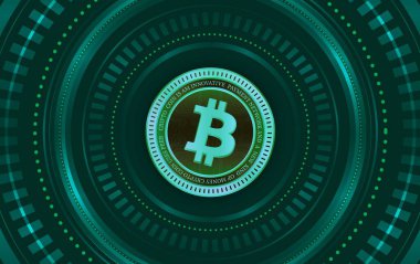 Dijital arkaplandaki bitcoin-btc logosunun görüntüleri. 3d illüstrasyon.