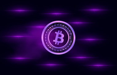 Dijital arkaplandaki bitcoin-btc logosunun görüntüleri. 3d illüstrasyon.