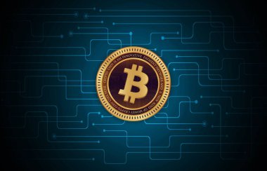 Dijital arkaplandaki bitcoin-btc logosunun görüntüleri. 3d illüstrasyon.