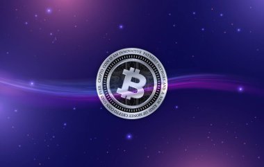 Dijital arkaplandaki bitcoin-btc logosunun görüntüleri. 3d illüstrasyon.