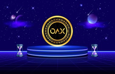 Images of oax cryptocurrency on digital background. 3d illustrations. clipart