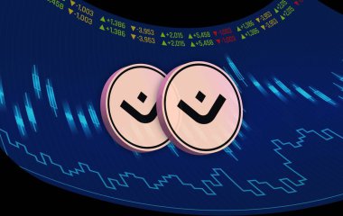 Dijital arkaplanda mantra-om kripto para birimi logoları. 3d illüstrasyon.