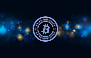 Dijital arkaplandaki bitcoin-btc logosunun görüntüleri. 3d illüstrasyon.
