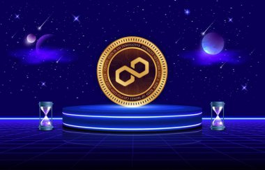 Dijital arkaplanda çokgen-matik kripto para birimi resimleri. 3d illüstrasyon.