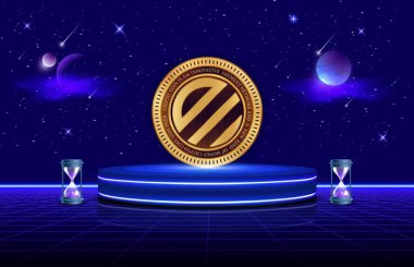 Renzo-rez 'in dijital arka plandaki kripto para birimi görüntüsü. 3B çizimler.