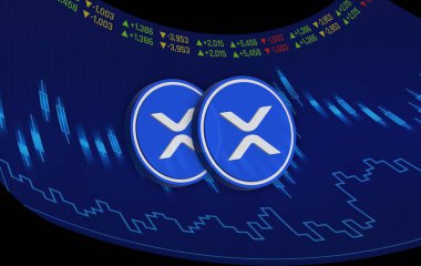 Dijital arkaplanda dalgalı-xrp sanal para birimi resimleri. 3d illüstrasyon.