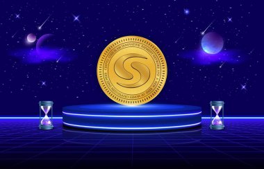 Sayısal arkaplandaki syscoin-sys şifreli para birimi resimleri. 3d illüstrasyon.