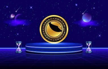 Terra klasik yemek sanal para biriminin dijital arkaplan resmi. 3d illüstrasyon.