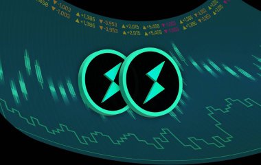 Dijital arkaplanda Thorchain rün kripto para birimi logoları var. 3d illüstrasyon.