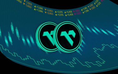 Vanar-vanry cryptocurrency logos on digital background. 3d illustrations. clipart