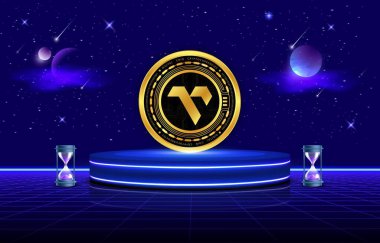 Vanar-vanry cryptocurrency logos on digital background. 3d illustrations. clipart