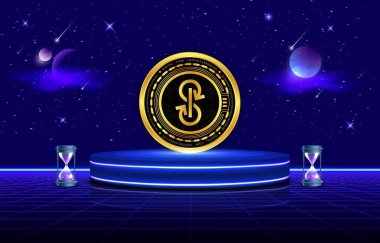 yearn-yfi cryptocurrency logos on digital background. 3d illustrations. clipart