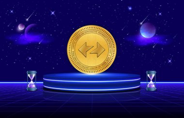 zksync-zk cryptocurrency on digital background. 3D drawings. clipart