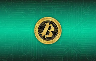 Dijital arkaplandaki bitcoin-btc logosunun görüntüleri. 3d illüstrasyon.