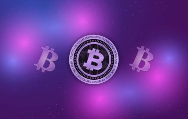 Dijital arkaplandaki bitcoin-btc logosunun görüntüleri. 3d illüstrasyon.