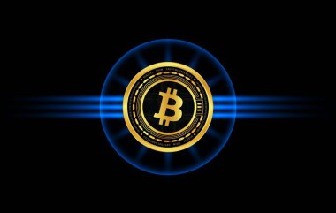 Dijital arkaplandaki bitcoin-btc logosunun görüntüleri. 3d illüstrasyon.
