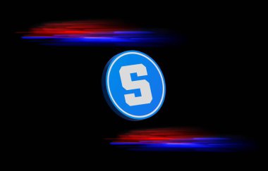  Soyut arka planda kum havuzu ve sanal para birimi logosu. 3d illüstrasyon.