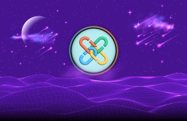 Dijital arkaplanda zincir-pcx kripto para birimi resimleri. 3d illüstrasyon.