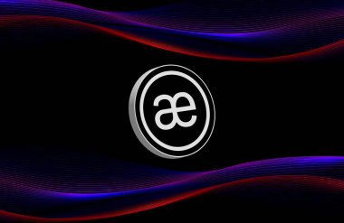 Dijital arkaplanda aevo kripto para birimi resmi. 3B çizimler.