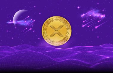 Dijital arkaplanda dalgalı-xrp sanal para birimi resimleri. 3d illüstrasyon.