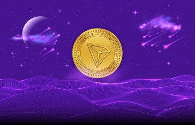 Dijital arkaplanda tron-trx kripto para birimi görüntüleri. 3d illüstrasyon.