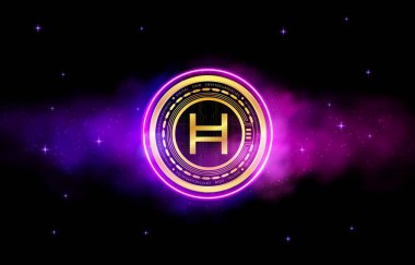 Dijital arkaplanda hedera hashgraph-hbar şifreli para birimi resimleri. 3d illüstrasyon.