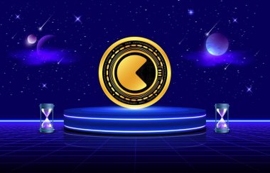 Dijital arka planda krem krem kripto para birimi resimleri. 3d illüstrasyon.