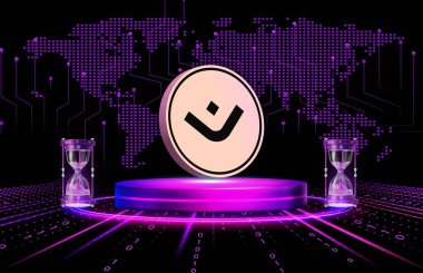 Dijital arkaplanda mantra-om kripto para birimi logoları. 3d illüstrasyon.