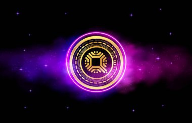 Dijital arkaplanda qtum şifreleme resimleri. 3d illüstrasyon.