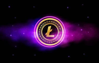 Dijital arkaplanda Litecoin-ltc şifreli para birimi logoları. 3d illüstrasyon.
