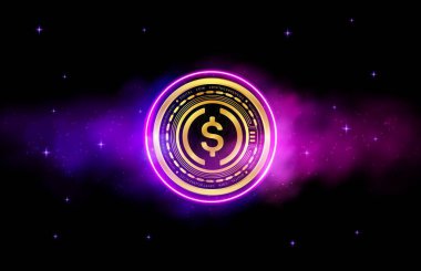 USDC dijital arkaplanda sanal para birimi görüntüleri. 3d illüstrasyon.