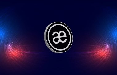 Dijital arkaplanda aevo kripto para birimi resmi. 3B çizimler.