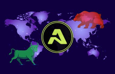 Dijital arkaplanda aethir-ath para kripto para birimi resmi. 3d illüstrasyon.