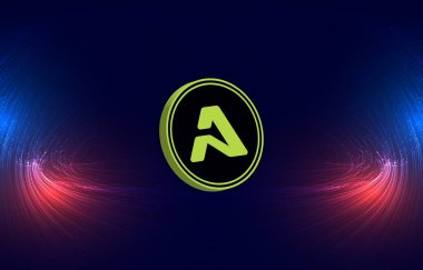 Dijital arkaplanda aethir-ath para kripto para birimi resmi. 3d illüstrasyon.