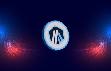 Arbitrum-yay sanal para biriminin dijital arkaplandaki görüntüsü. 3d illüstrasyon.