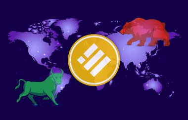 Binance usd-busd dijital arkaplanda sanal para birimi resmi. 3d illüstrasyon.