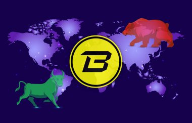 dijital arkaplandaki sanal para birimi resimlerini patlat. 3d illüstrasyon.