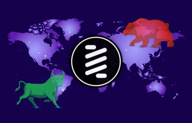 Zıpzıp biti açık arttırma şifreleme logosu dijital arkaplanda. 3d illüstrasyon.