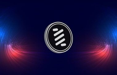 Zıpzıp biti açık arttırma şifreleme logosu dijital arkaplanda. 3d illüstrasyon.