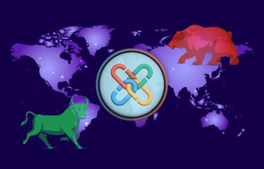 Dijital arkaplanda zincir-pcx kripto para birimi resimleri. 3d illüstrasyon.