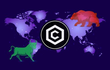 Dijital arkaplanda cronos-cro kripto para birimi logoları. 3d illüstrasyon.