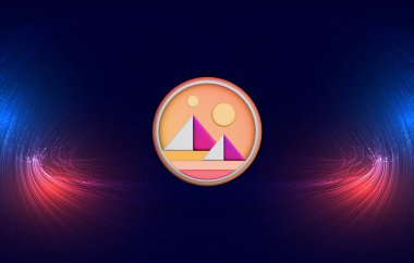 Dijital arkaplanda Decetraland-mana sanal para birimi resmi. 3B çizimler.