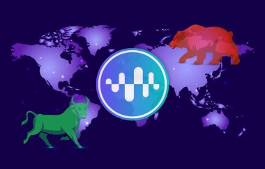 Enzim-mIn dijital arkaplanda sanal para birimi görüntüsü. 3B çizimler.