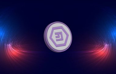 Dijital arka planda Emercoin-Emc sanal para birimi görüntüsü. 3B çizimler.