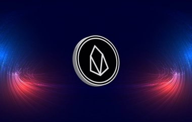 Dijital arkaplanda Eos sanal para birimi görüntüsü. 3B çizimler.