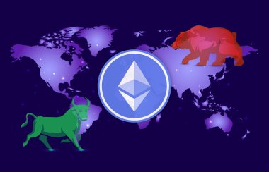 Dijital arkaplanda ethereum-eth sanal para birimi görüntüsü. 3B çizimler.