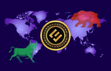 Dijital arka planda evadore-eva kripto para birimi logoları. 3d illüstrasyon.