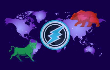 Dijital arka planda elektronik-etn sanal para birimi görüntüsü. 3B çizimler.