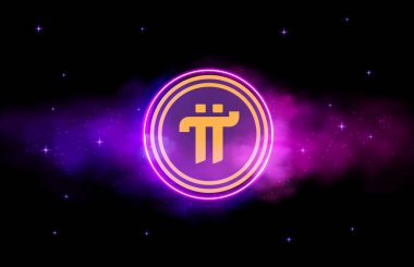 Dijital arkaplanda Pi-Ağ para şifreli para birimi resmi. 3d illüstrasyon.