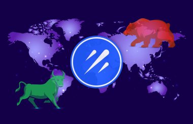 Dijital arkaplanda galxe-gal kripto para birimi resimleri. 3d illüstrasyon.